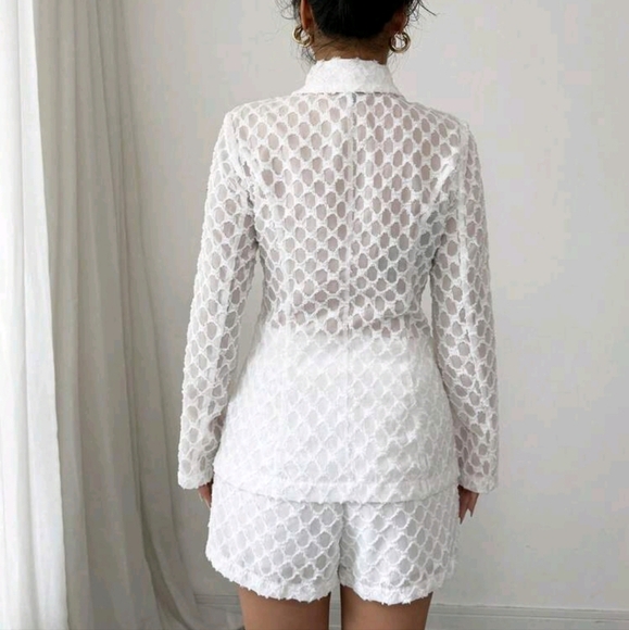 Plaid Jacquard Solid Color Casual Elegant Suit Jacket & Shorts Outfit - Picture 2 of 4